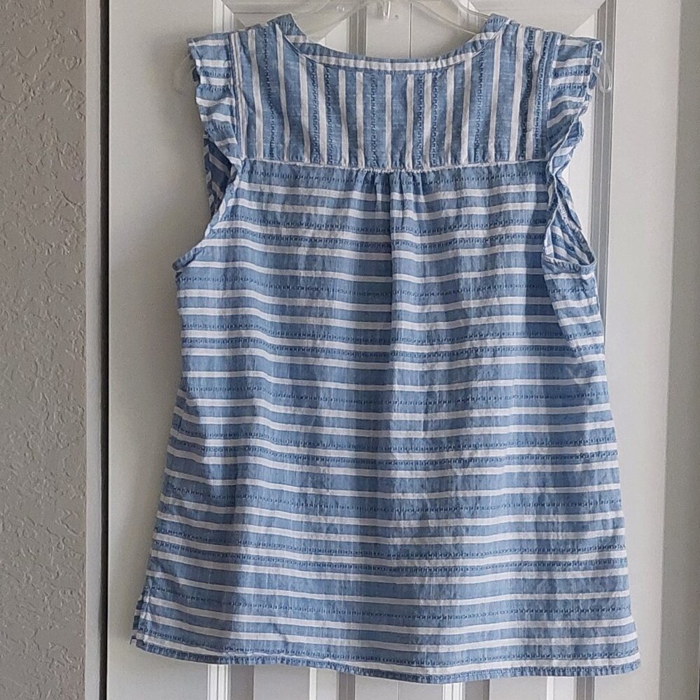 Talbots Blue & White Stripe Flutter Sleeve Blouse… - image 4